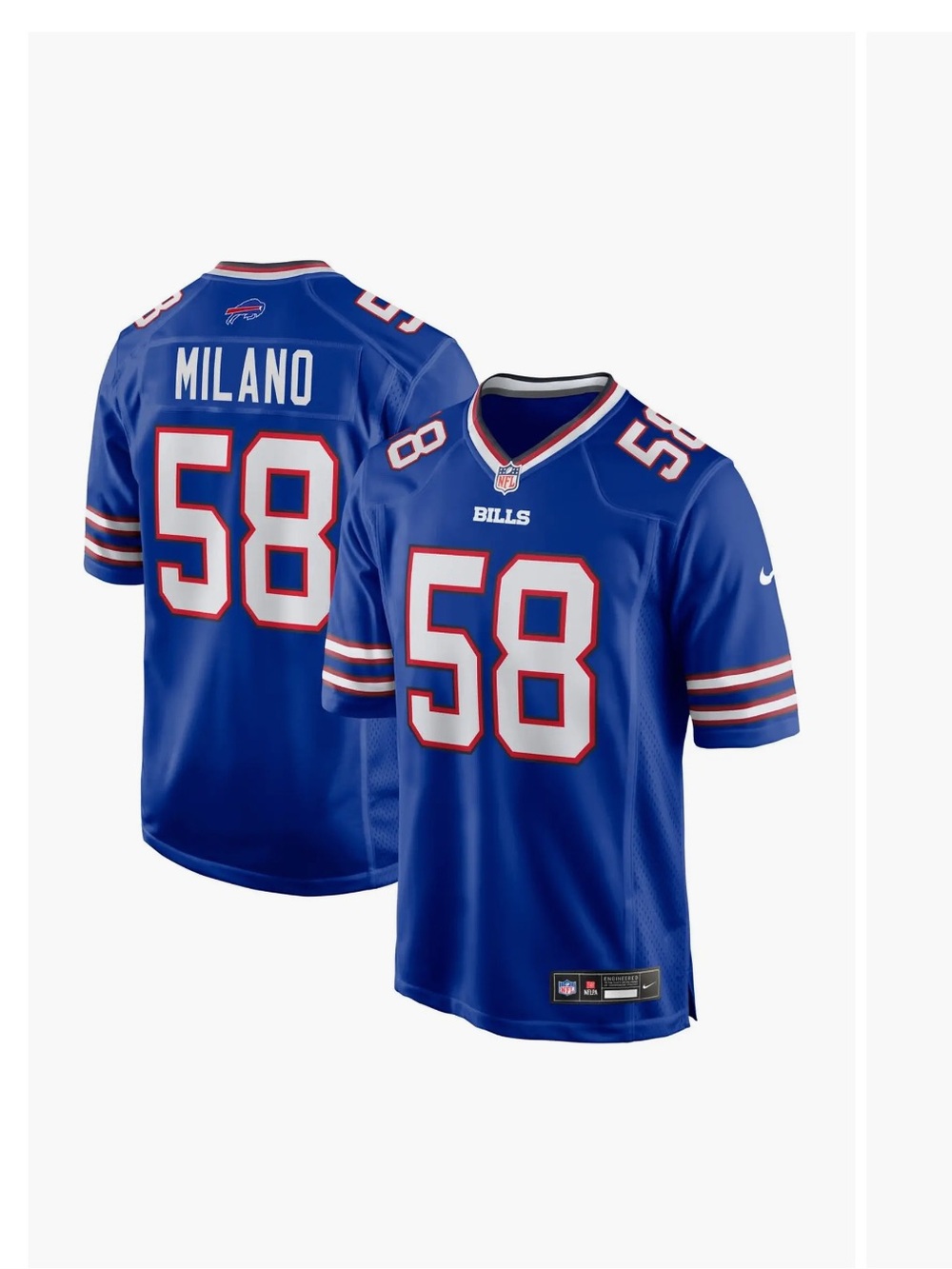 Men's Nike Matt Milano Royal Buffalo Bills Game Player Jersey size large
